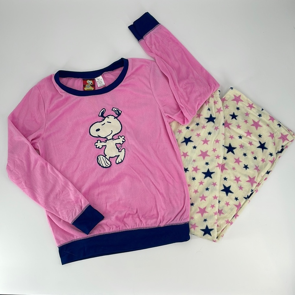 Peanuts 2Pc Snoopy Dancing with Stars Soft Velvety Pink Pajamas Women's Large